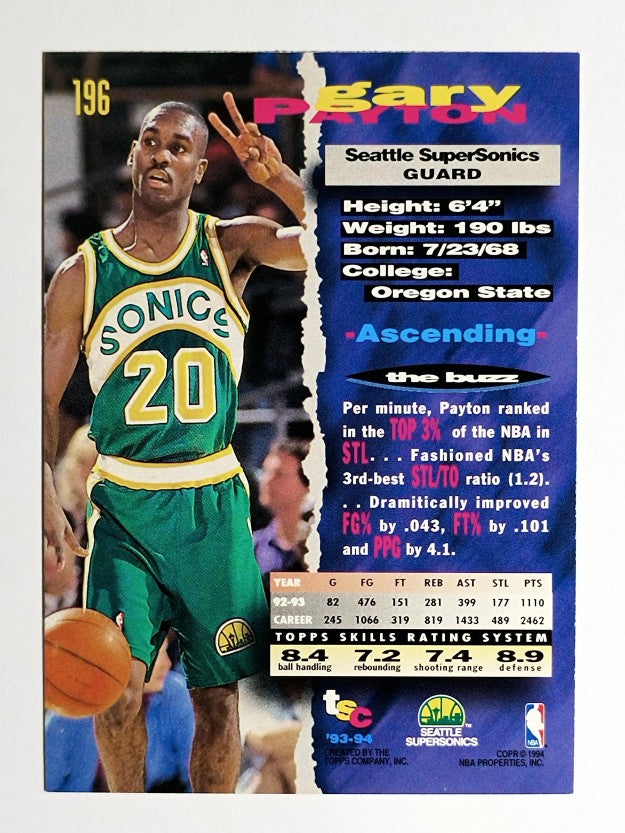 1993-94 Stadium Club #196 Gary Payton