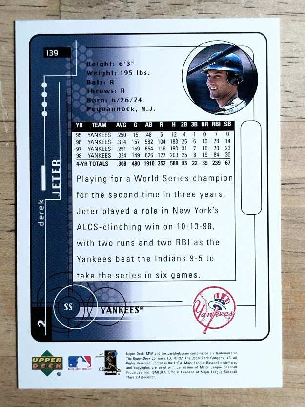 1999 Upper Deck MVP #139 Derek Jeter