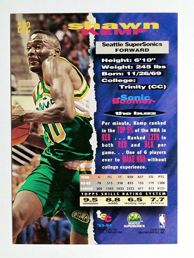1993-94 Stadium Club #222 Shawn Kemp