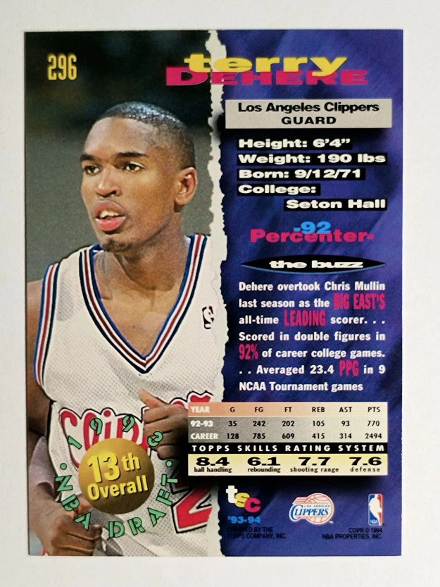 1993-94 Stadium Club #296 Terry Dehere RC