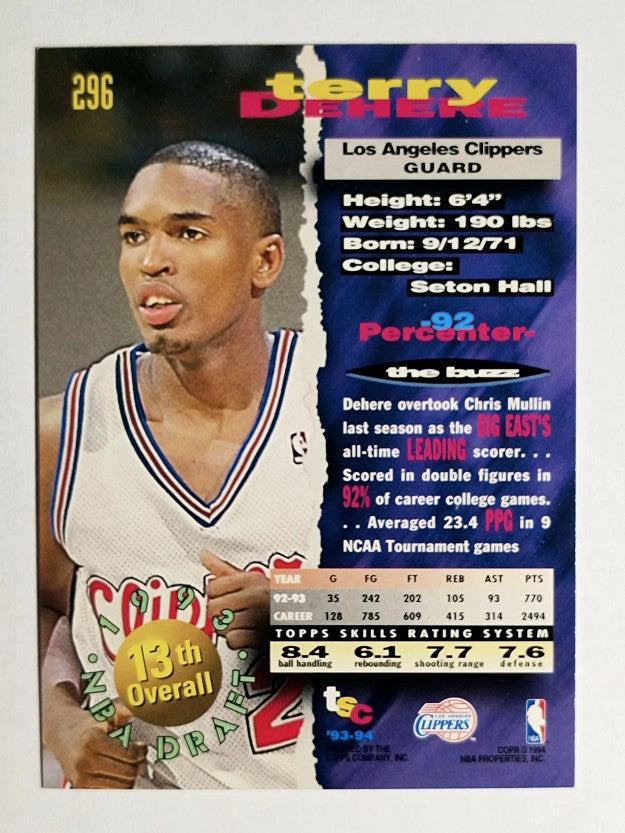 1993-94 Stadium Club #296 Terry Dehere RC