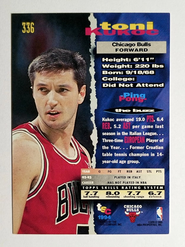 1993-94 Stadium Club #336 Toni Kukoc RC