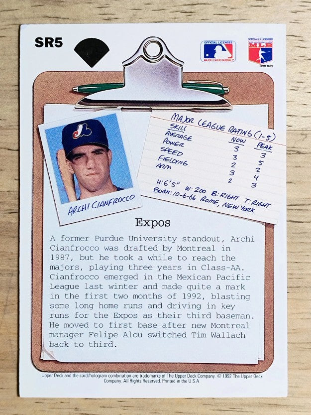 1992 Upper Deck Scouting Report #SR5 Archi Cianfrocco