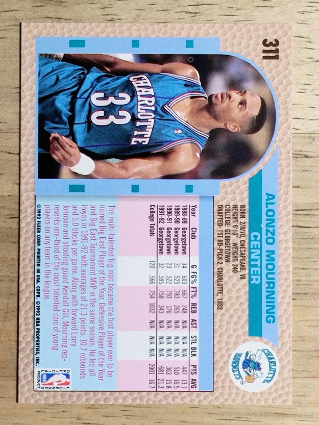 1992-93 Fleer #311 Alonzo Mourning RC