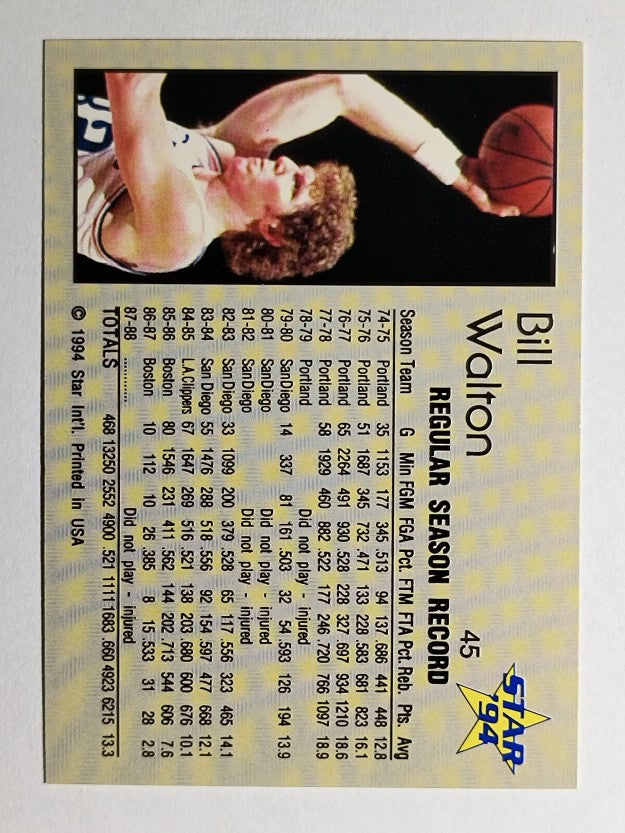 1993-94 Star #45 Bill Walton/Regular Season Stats