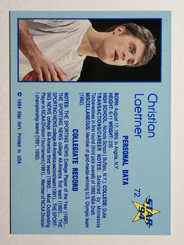 1993-94 Star #72 Christian Laettner/Personal Datta/and Collegiate Record