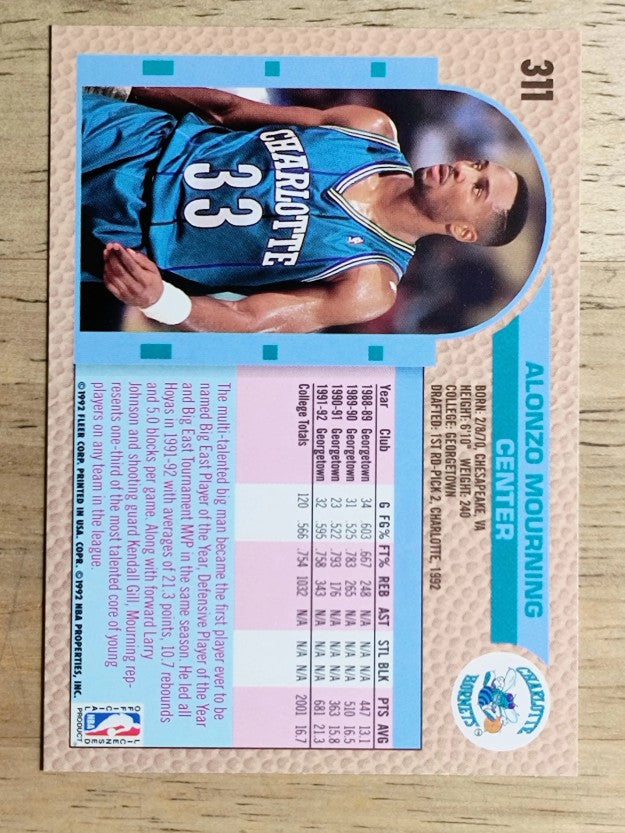 1992-93 Fleer #311 Alonzo Mourning RC