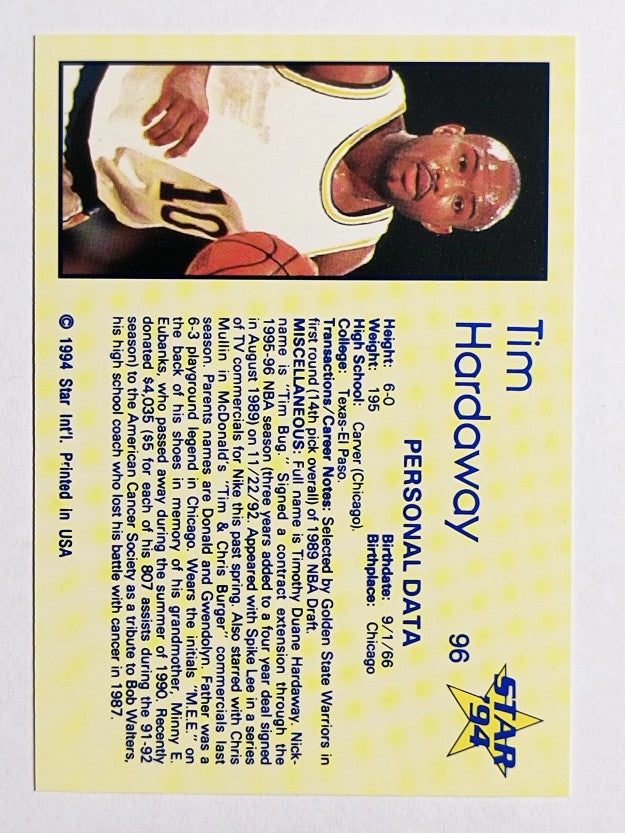 1993-94 Star #96 Tim Hardaway/Personal Data