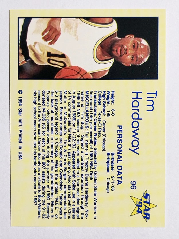 1993-94 Star #96 Tim Hardaway/Personal Data