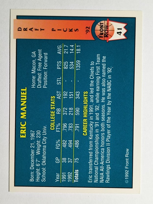1992 Front Row #41 Eric Manuel