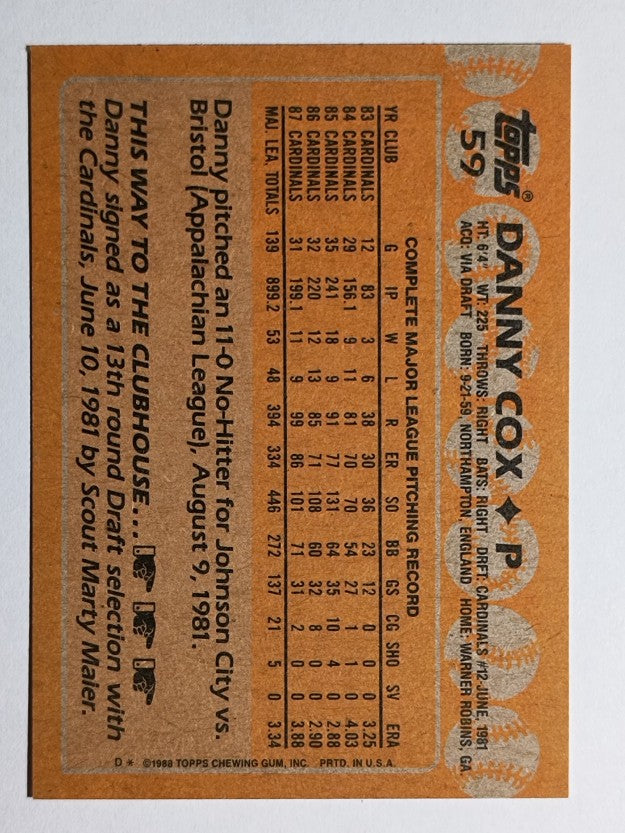 1988 Topps #59 Danny Cox