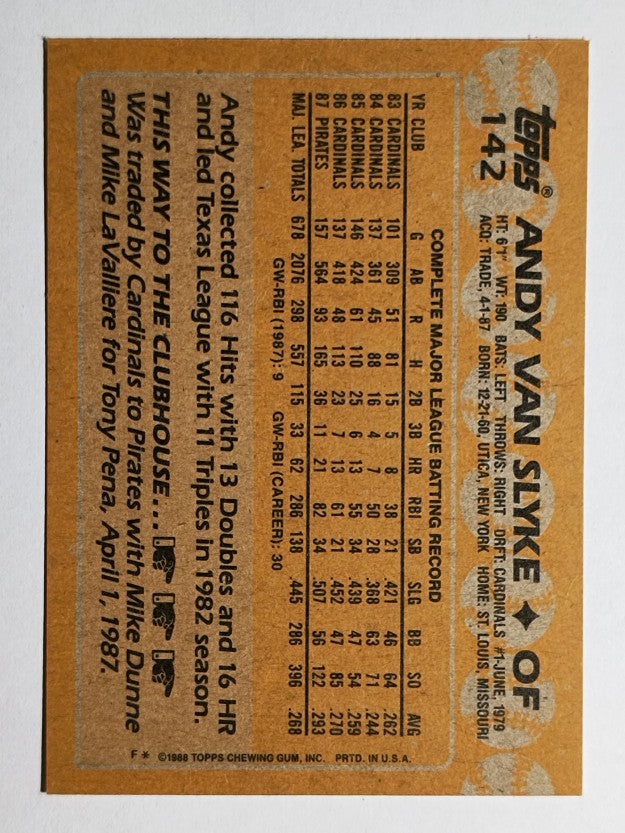 1988 Topps #142 Andy Van Slyke