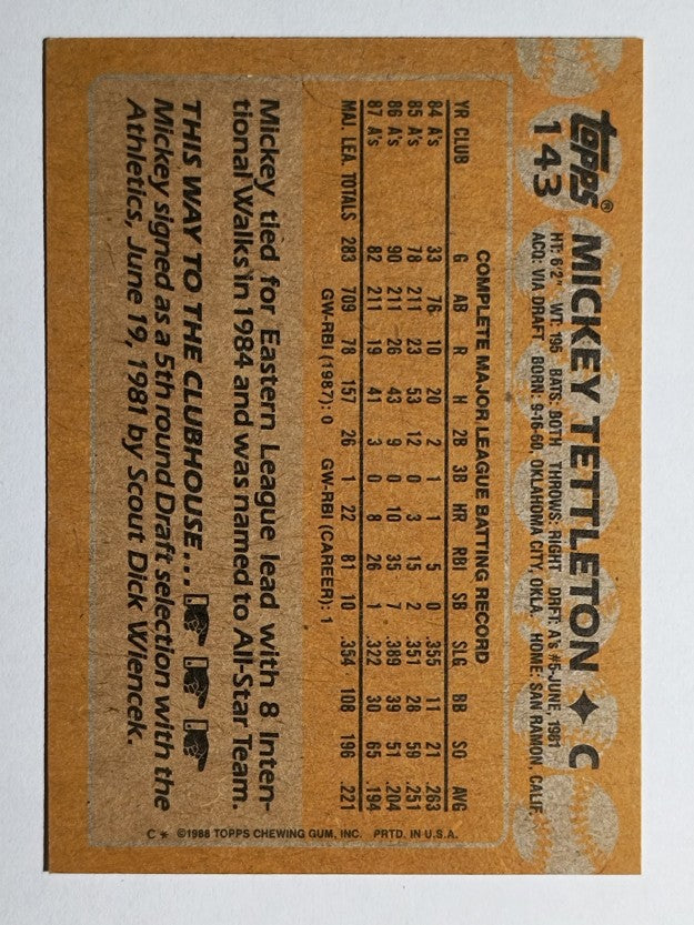 1988 Topps #143 Mickey Tettleton