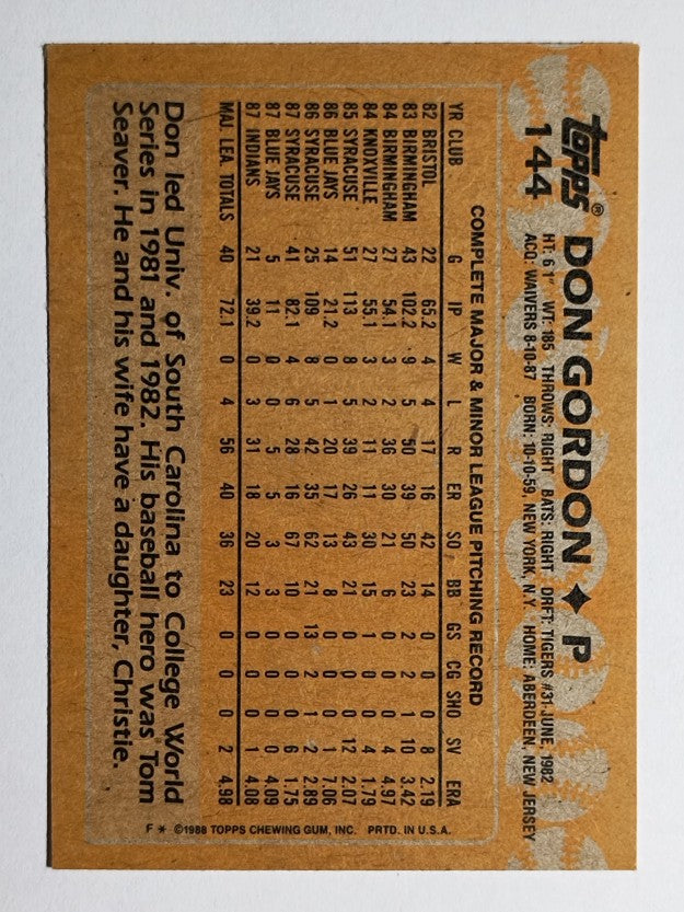 1988 Topps #144 Don Gordon