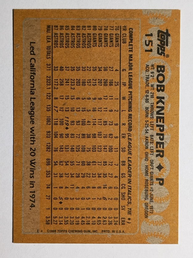 1988 Topps #151 Bob Knepper