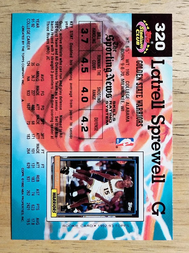 1992-93 Stadium Club #320 Latrell Sprewell RC