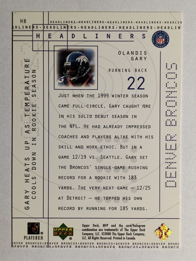 2000 Upper Deck MVP Headliners #H8 Olandis Gary