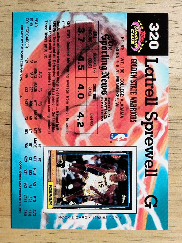 1992-93 Stadium Club #320 Latrell Sprewell RC
