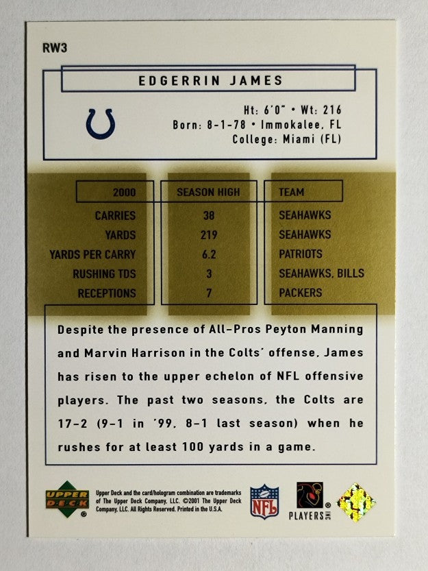 2001 Upper Deck Running Wild #RW3 Edgerrin James