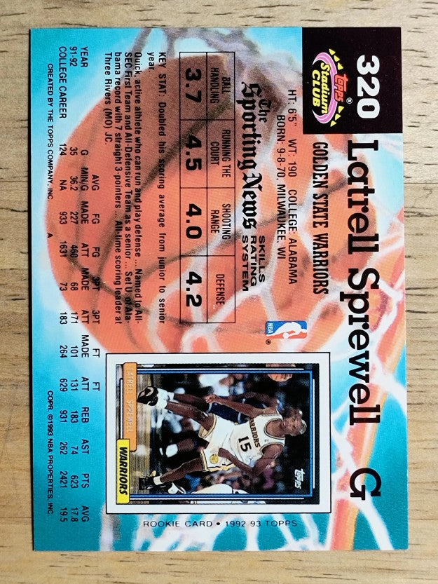 1992-93 Stadium Club #320 Latrell Sprewell RC