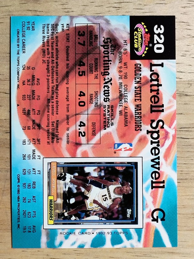 1992-93 Stadium Club #320 Latrell Sprewell RC