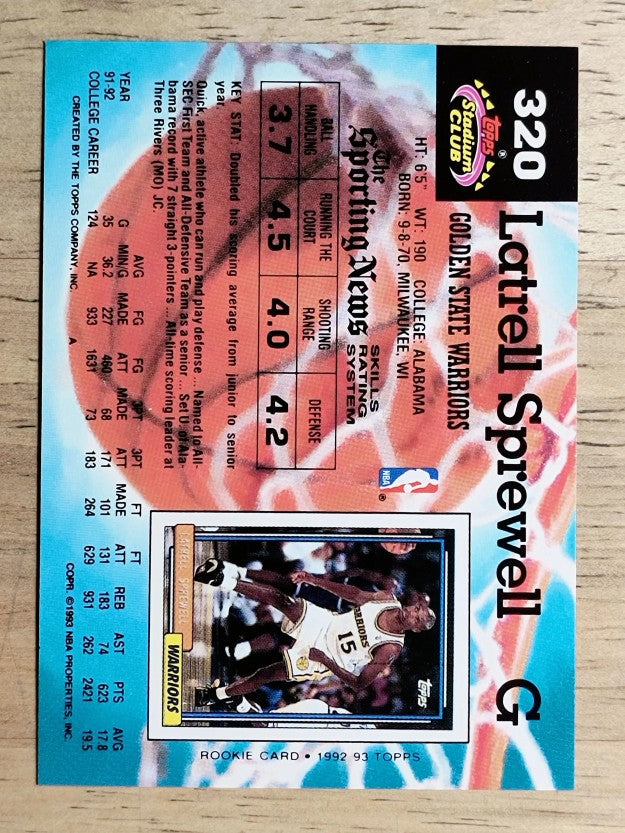 1992-93 Stadium Club #320 Latrell Sprewell RC
