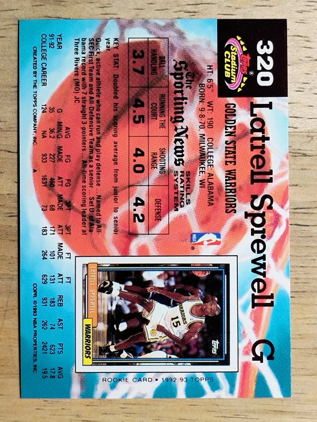1992-93 Stadium Club #320 Latrell Sprewell RC
