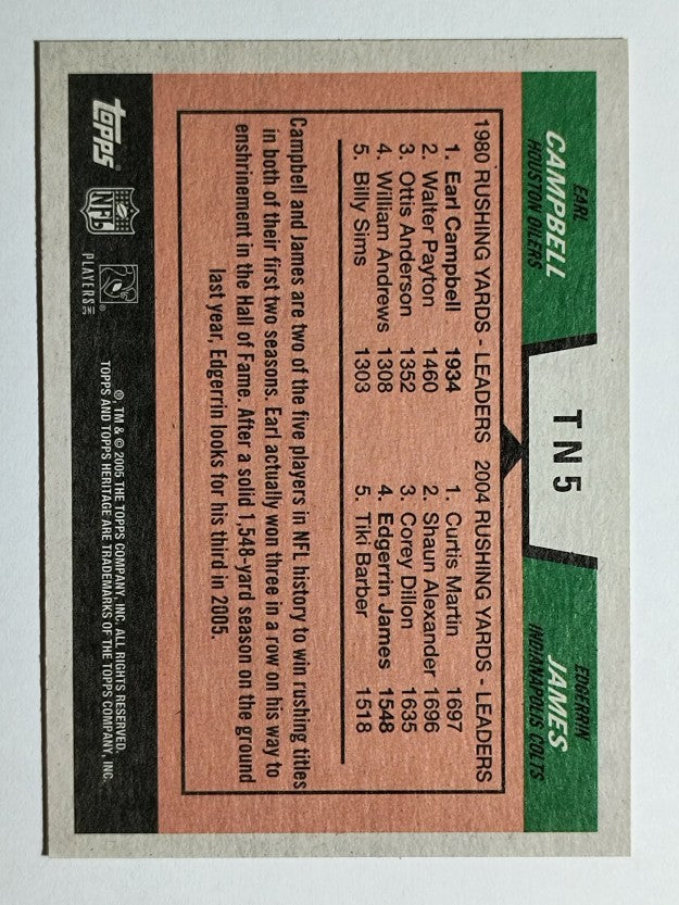 2005 Topps Heritage Then and Now #TN5 Earl Campbell/Edgerrin James