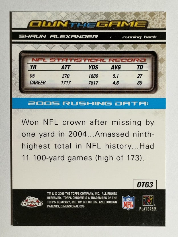 2006 Topps Chrome Own The Game #OTG3 Shaun Alexander (NM)
