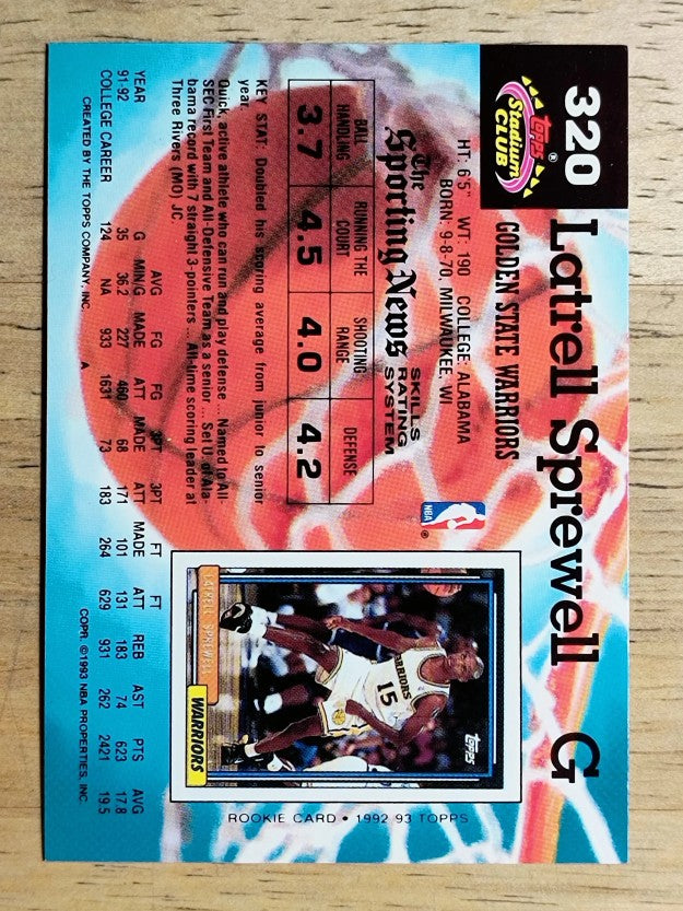 1992-93 Stadium Club #320 Latrell Sprewell RC