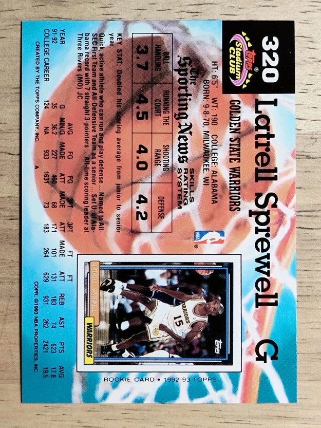 1992-93 Stadium Club #320 Latrell Sprewell RC
