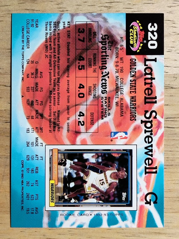 1992-93 Stadium Club #320 Latrell Sprewell RC
