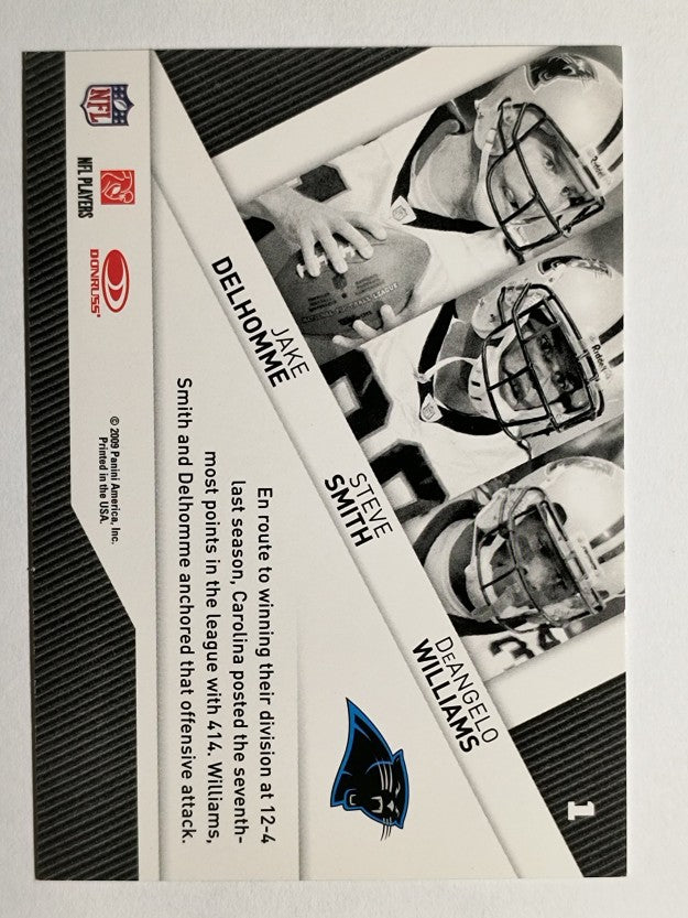 2009 Donruss Threads Triple Threat Jake Delhomme/Steve Smith/DeAngelo Williams