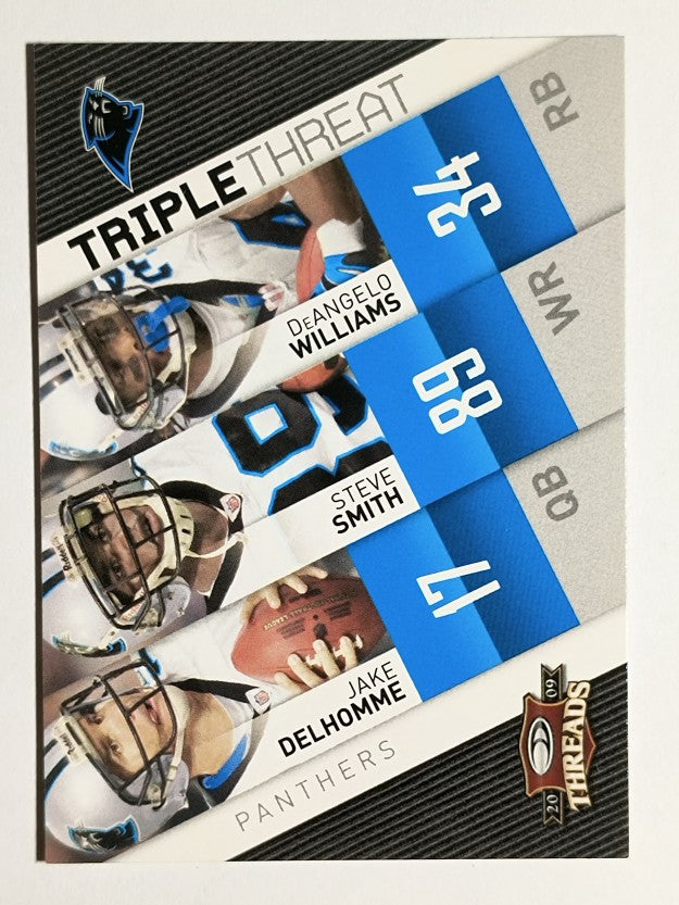 2009 Donruss Threads Triple Threat Jake Delhomme/Steve Smith/DeAngelo Williams