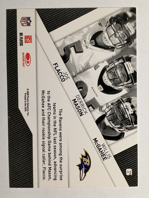 2009 Donruss Threads Triple Threat Joe Flacco/Derrick Mason/Willis McGahee (NM)