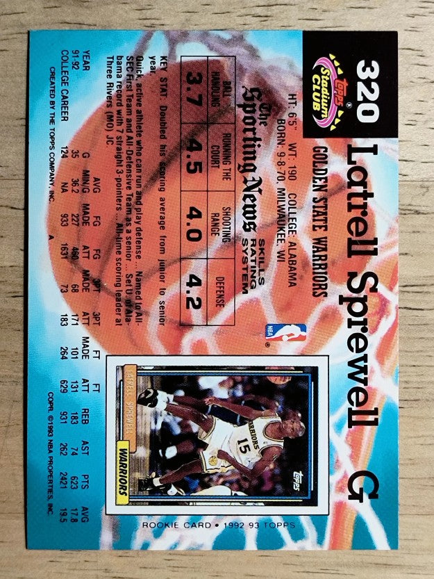 1992-93 Stadium Club #320 Latrell Sprewell RC