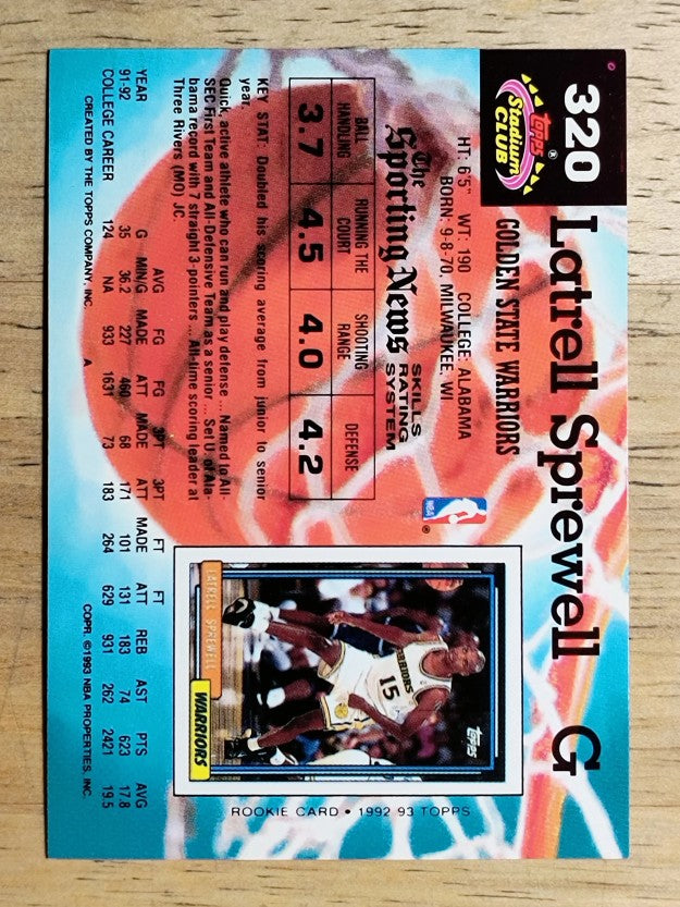 1992-93 Stadium Club #320 Latrell Sprewell RC