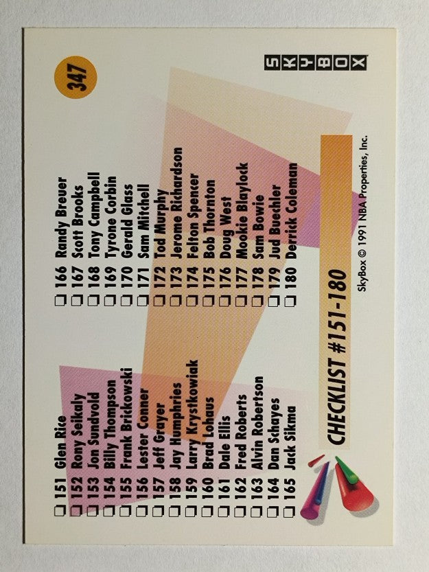 1991-92 SkyBox #347 Checklist 3 121-180