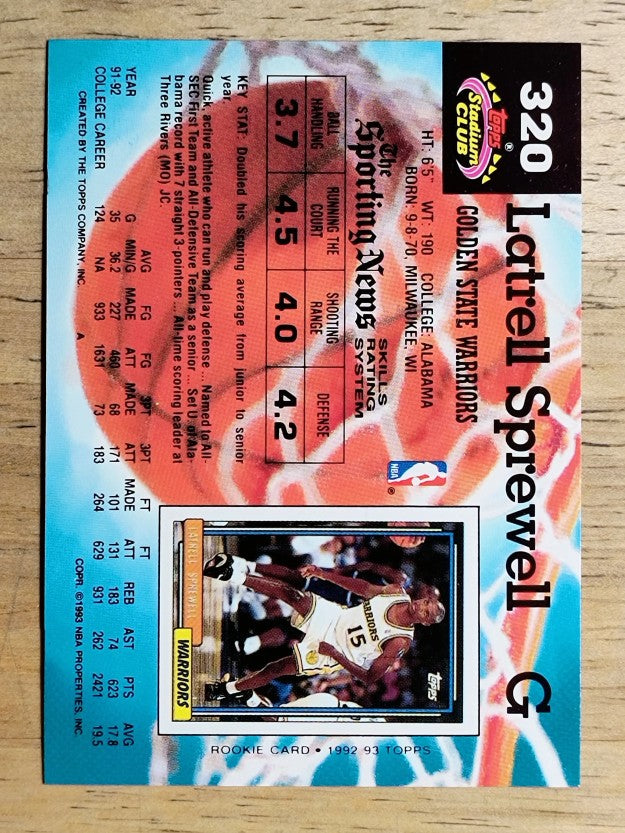 1992-93 Stadium Club #320 Latrell Sprewell RC
