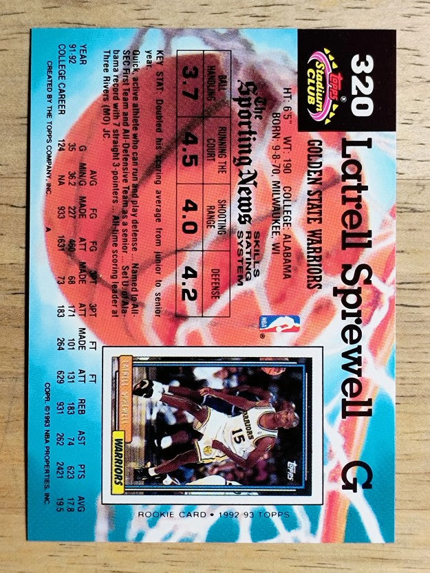 1992-93 Stadium Club #320 Latrell Sprewell RC