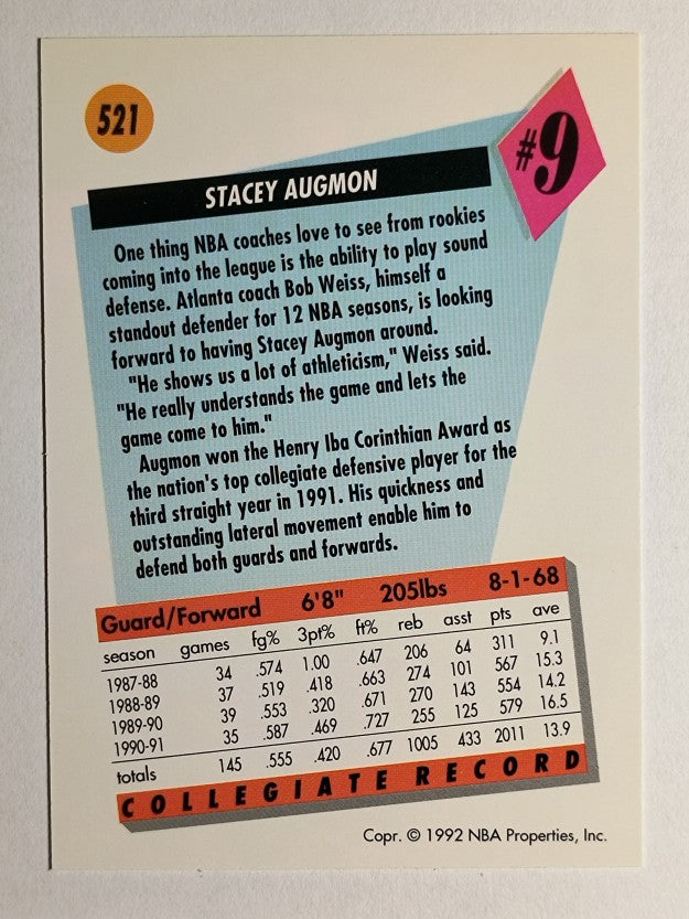 1991-92 SkyBox #521 Stacey Augmon RC