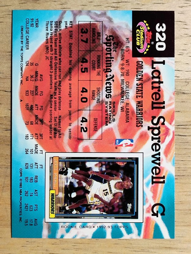 1992-93 Stadium Club #320 Latrell Sprewell RC