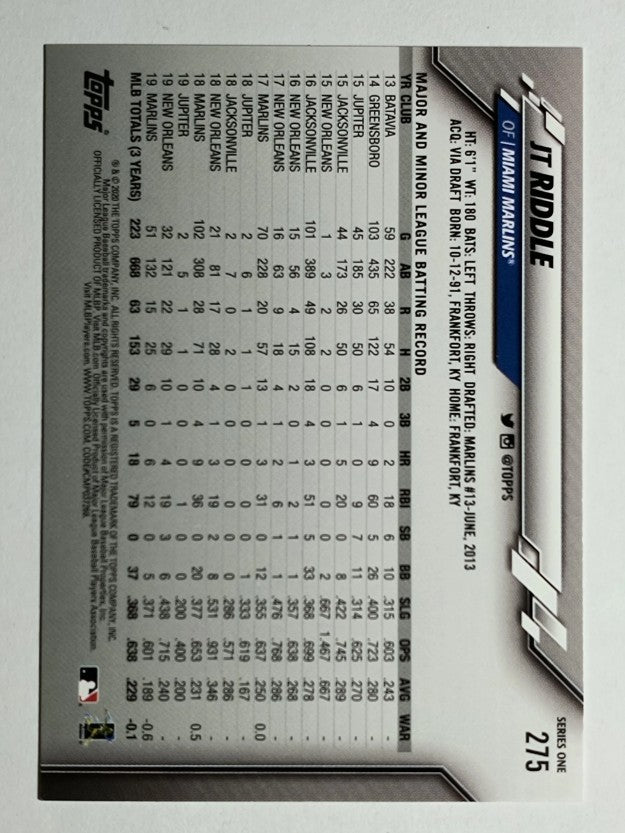 2020 Topps #275 JT Riddle