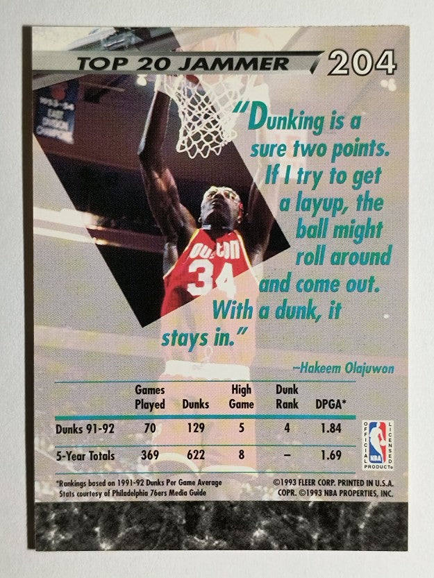 1992-93 Ultra #204 Hakeem Olajuwon JS