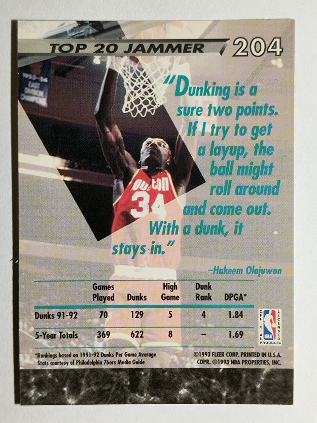 1992-93 Ultra #204 Hakeem Olajuwon JS