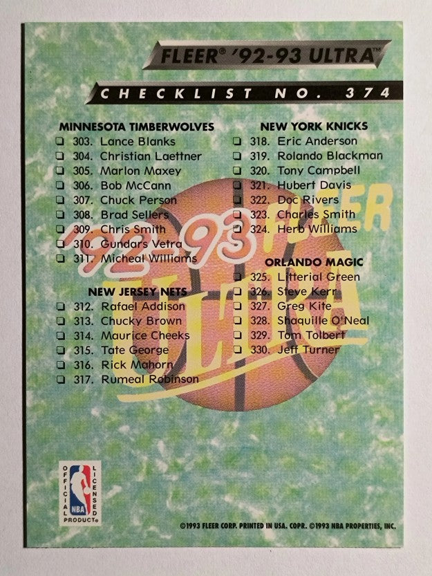 1992-93 Ultra #374 Checklist 267-330
