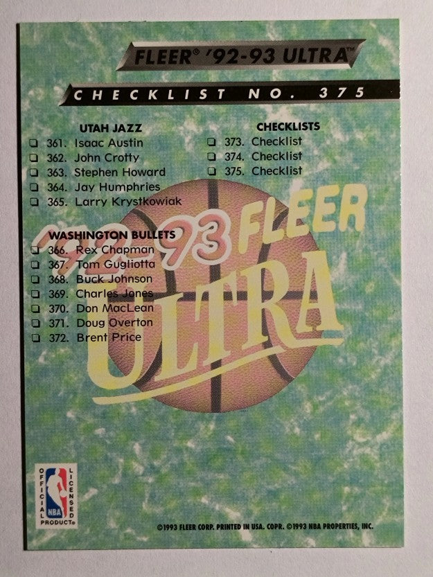 1992-93 Ultra #375 Checklist 331-375
