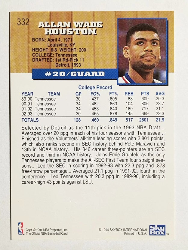 1993-94 Hoops #332 Allan Houston RC