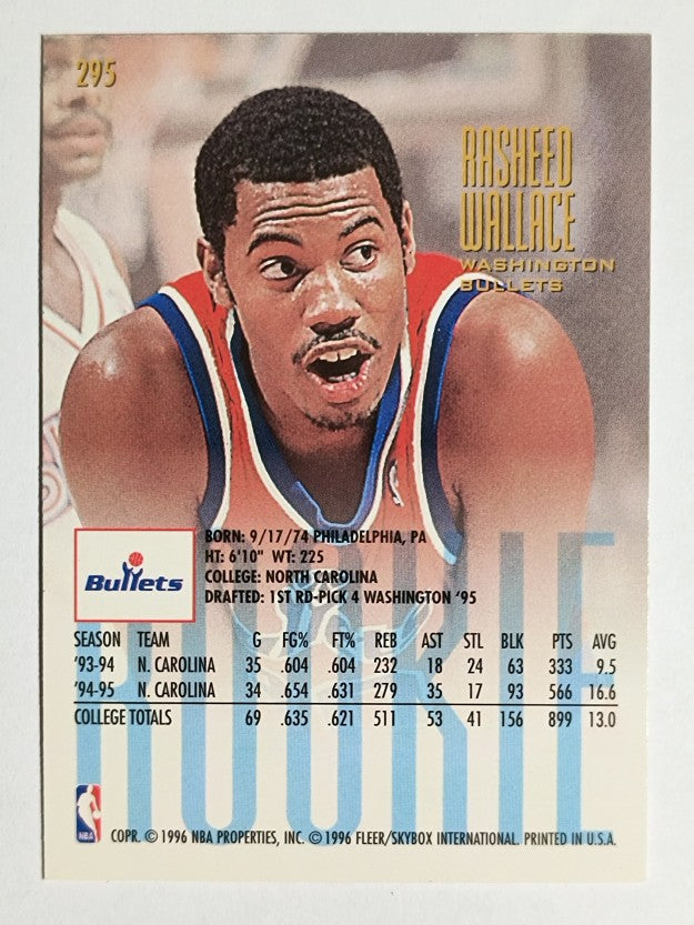 1995-96 Ultra #295 Rasheed Wallace RC
