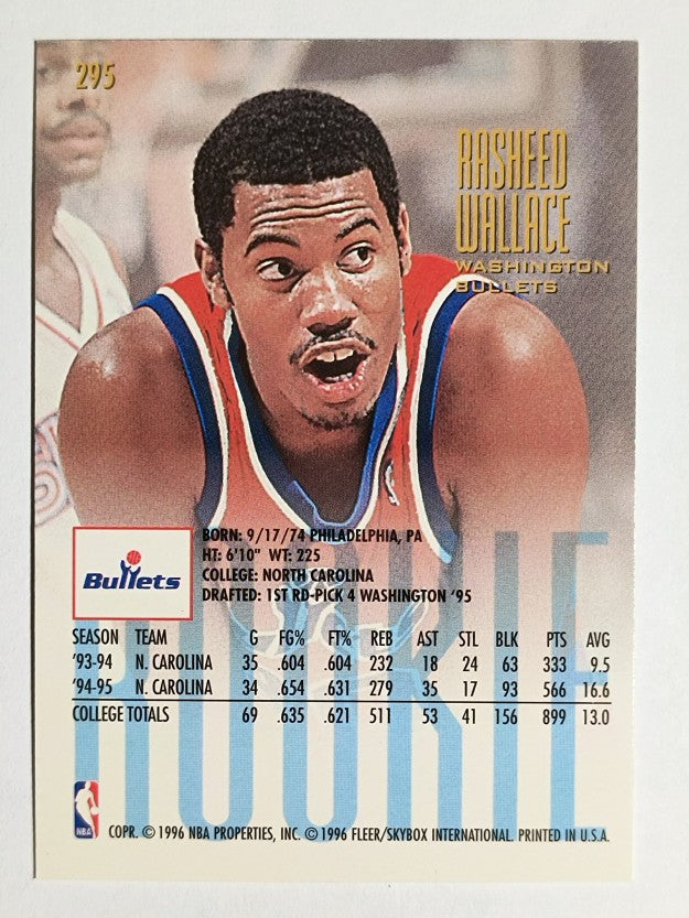 1995-96 Ultra #295 Rasheed Wallace RC